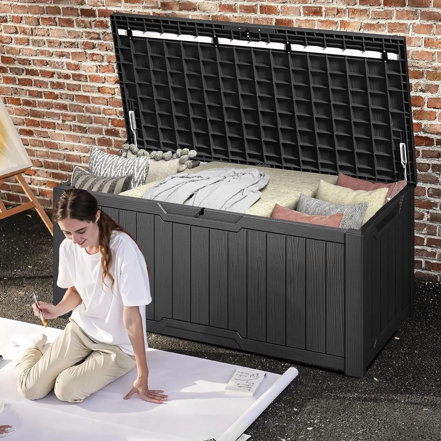 DWVO 120 Gallon Large Deck Box, Outdoor Lockable Storage Bin for Gardening Tools, Patio Cushions, Waterproof and UV Resistant Resin (Black)