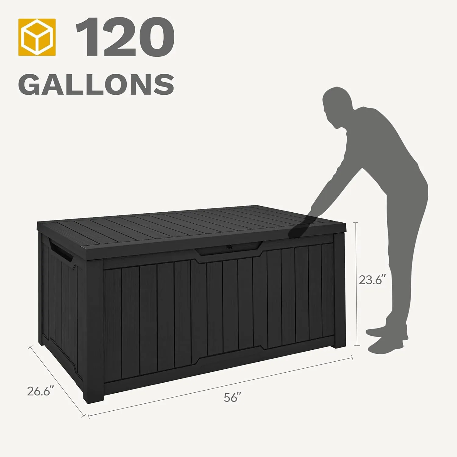 DWVO 120 Gallon Large Deck Box, Outdoor Lockable Storage Bin for Gardening Tools, Patio Cushions, Waterproof and UV Resistant Resin (Black)