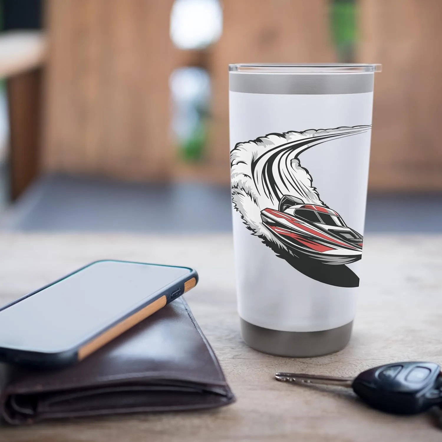 Dynamic Speedboat Racing Water Spray Motion Stainless Steel Insulated Tumbler