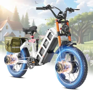 eAhora Juliet Pro II Electric Bike - Dual Motor Peak 4400W 43MPH 52V 70Ah 120Miles  Long Range Ebike for Adults, 20" Fat Tire Electric Mountain Bicycle Full Suspension All Terrain E-Bike