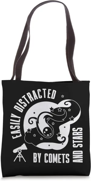 Easily Distracted By Comets Stars Funny Monocular Telescope Tote Bag