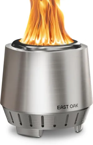 EAST OAK Fuoco Smokeless Tabletop Fire Pit | 3-in-1 Ash Pan | Portable Wood & Pellet Firepit | Stainless Steel | 120% More Efficient Burn | Backyard, Patio & Camping | Easy Ignition & Compact Design