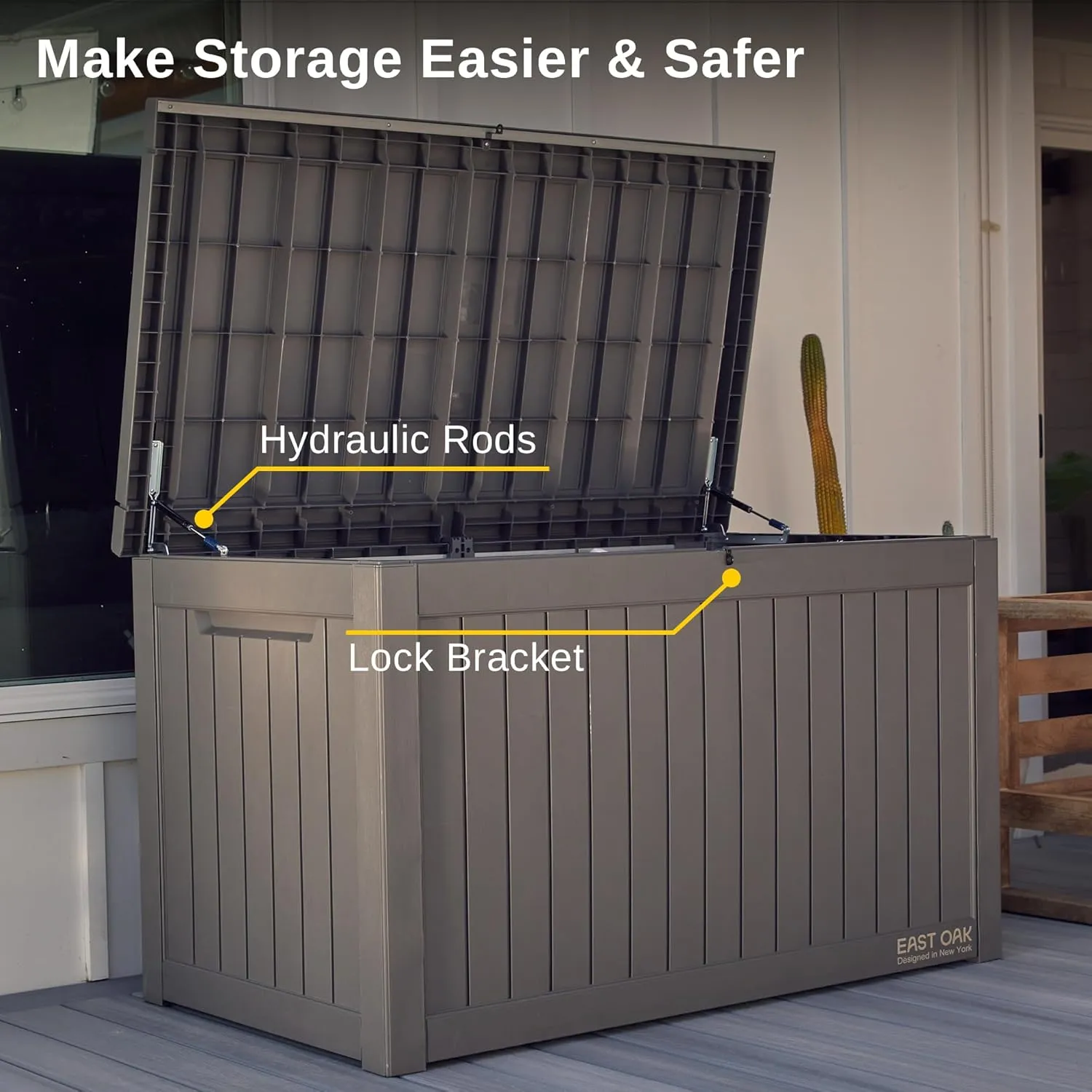 EAST OAK Outdoor Storage Box, 230 Gallon Deck Box Lockable Large Outdoor Container for Patio Furniture Cushions, Garden Tools Accessories, Waterproof and UV Resistant, Grey