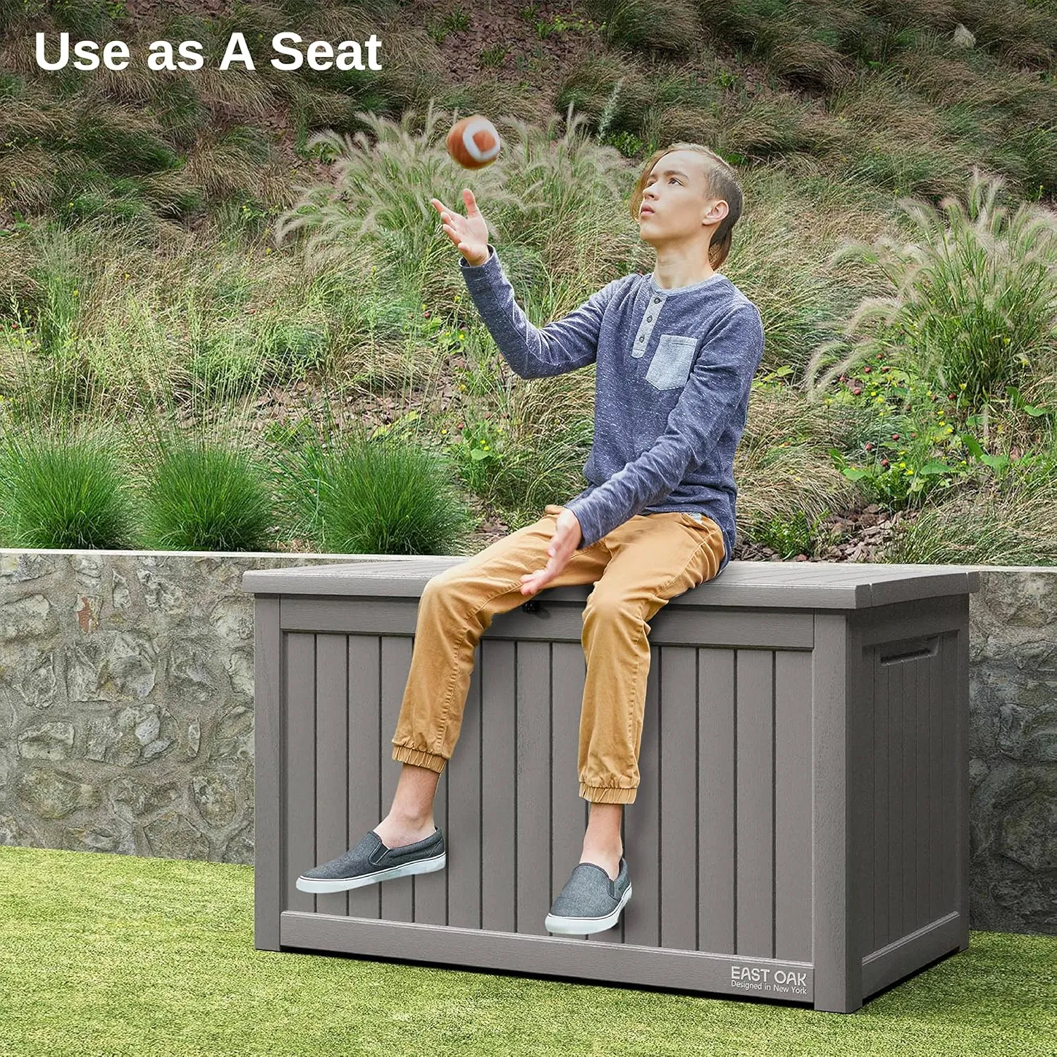 EAST OAK Outdoor Storage Box, 230 Gallon Deck Box Lockable Large Outdoor Container for Patio Furniture Cushions, Garden Tools Accessories, Waterproof and UV Resistant, Grey