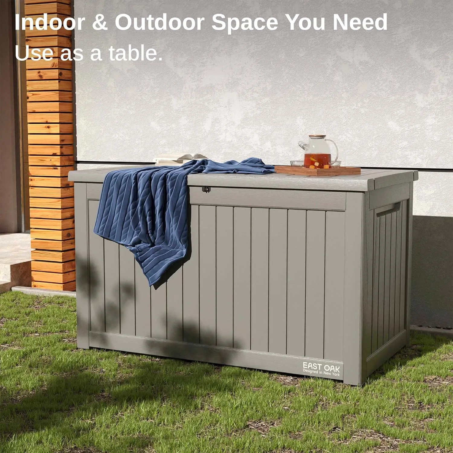 EAST OAK Outdoor Storage Box, 230 Gallon Deck Box Lockable Large Outdoor Container for Patio Furniture Cushions, Garden Tools Accessories, Waterproof and UV Resistant, Grey