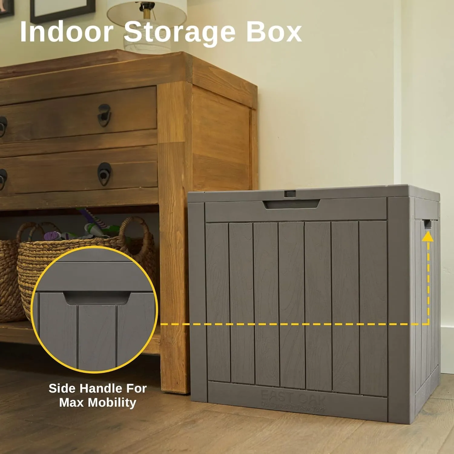 EAST OAK Outdoor Storage Box, 31 Gallon Deck Box Indoor and Outdoor Use, Waterproof Resin Storage Bin for Package Delivery, Patio Cushions, Gardening Tools, Lockable, UV Resistant, Grey