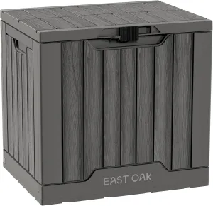 EAST OAK Outdoor Storage Box | 31 Gallon Deck Box Indoor and Outdoor Use | Waterproof Resin Storage Bin with Latch for Patio Cushions, Gardening Tools | UV Resistant | Deep Grey