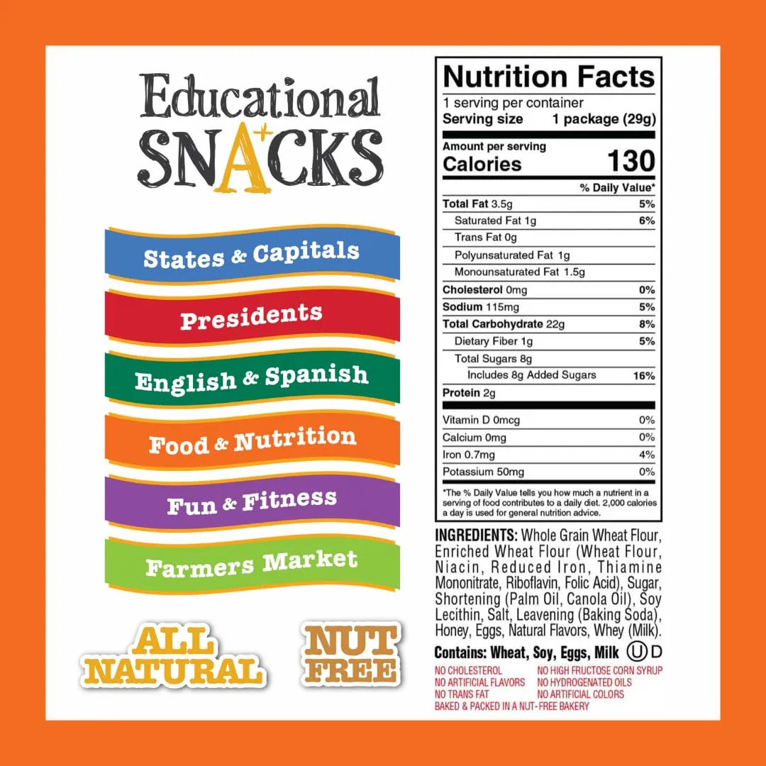 EDUCATIONAL SNACKS – Food & Nutrition Edition | Nut-Free, All-Natural Kids Snacks | Learn Healthy Foods & Nutrition Facts – Different Mix in Every Bag | 120-Pack for Health Education Programs & Large Events
