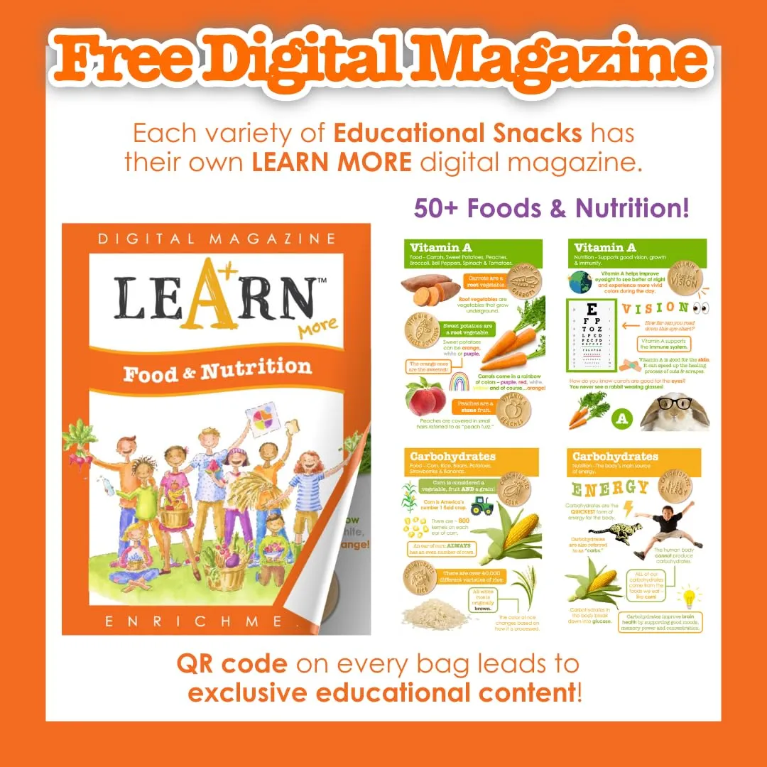 EDUCATIONAL SNACKS – Food & Nutrition Edition | Nut-Free, All-Natural Kids Snacks | Learn Healthy Foods & Nutrition Facts – Different Mix in Every Bag | 120-Pack for Health Education Programs & Large Events