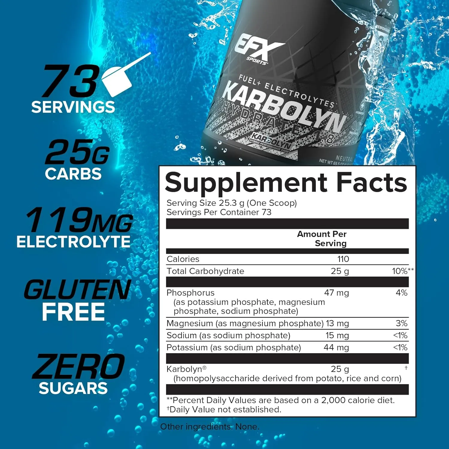 EFX Sports Karbolyn Hydrate | Carbohydrate Powder   Electrolytes | Sugar Free Sports Drink Mix | Fuel & Hydration | Stimulant Free | 66 Servings (Neutral)
