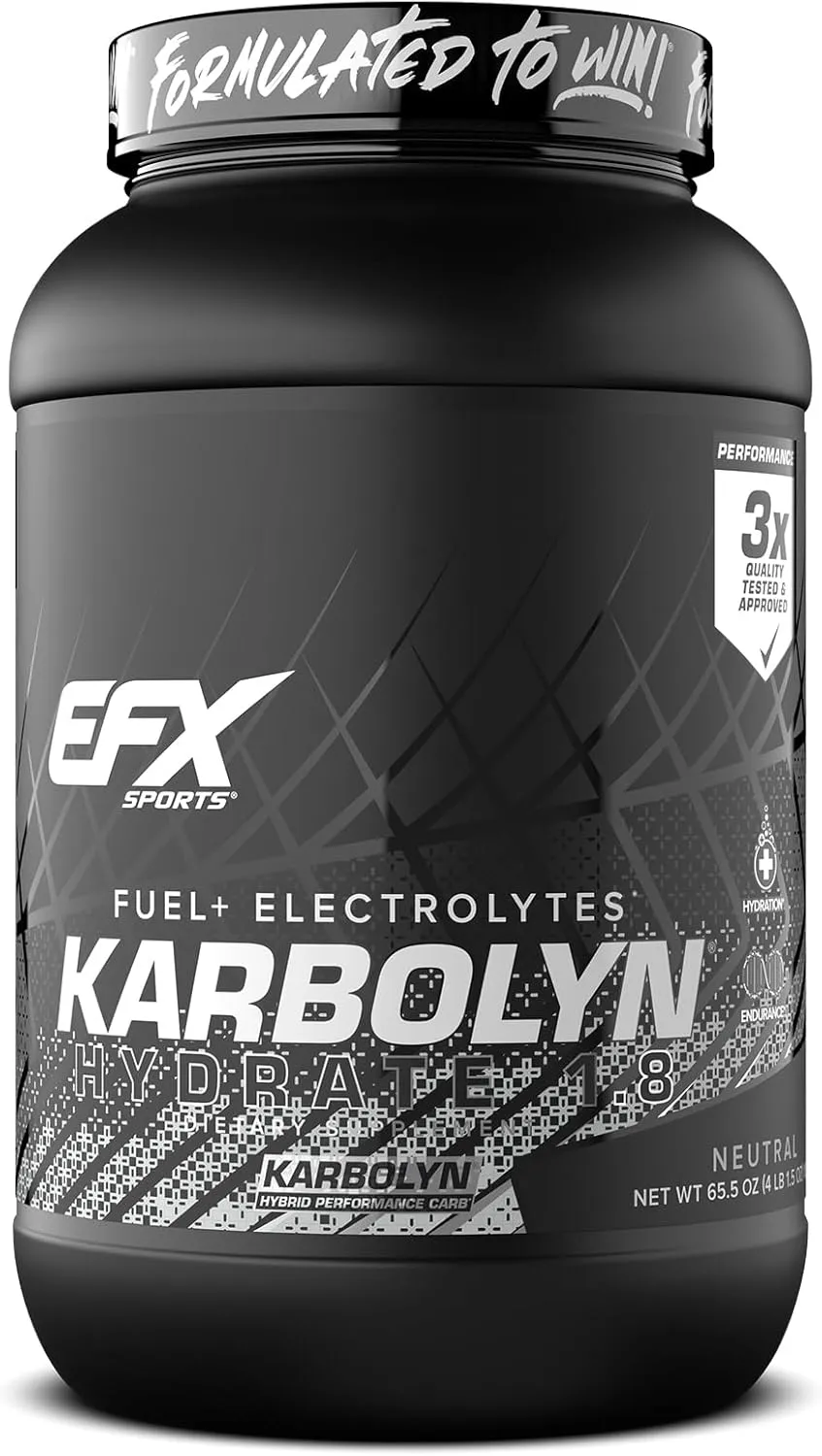 EFX Sports Karbolyn Hydrate | Carbohydrate Powder   Electrolytes | Sugar Free Sports Drink Mix | Fuel & Hydration | Stimulant Free | 66 Servings (Neutral)