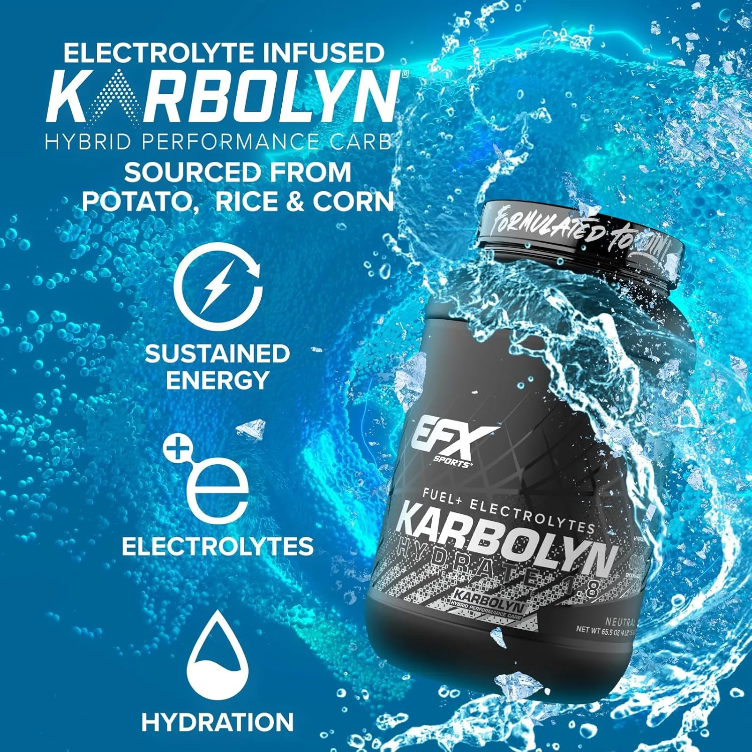 EFX Sports Karbolyn Hydrate | Carbohydrate Powder   Electrolytes | Sugar Free Sports Drink Mix | Fuel & Hydration | Stimulant Free | 66 Servings (Neutral)