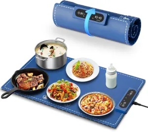Electric Warming Tray, Negative ion Food Warming Mat, Full Surface Heating Rollable & Portable, Premium Silicone Nano-Material, 3 Modes- Versatile Food Warmer for Gatherings, Parties, Christmas