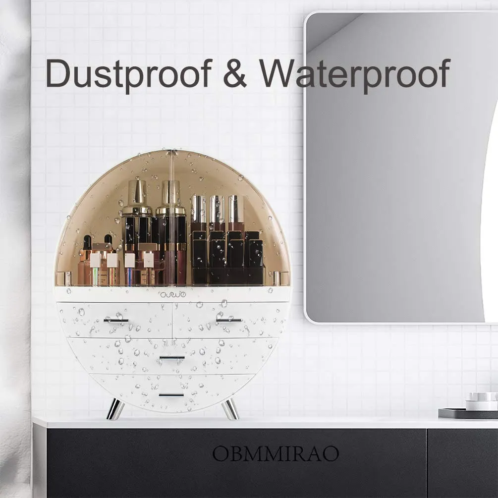 Elegant Dustproof Makeup Storage Organizer Box, Waterproof Large Cosmetics Organizer Storage with Drawers Skincare Cosmetic Display Cases for Countertop Bathroom Dresser Dedroom