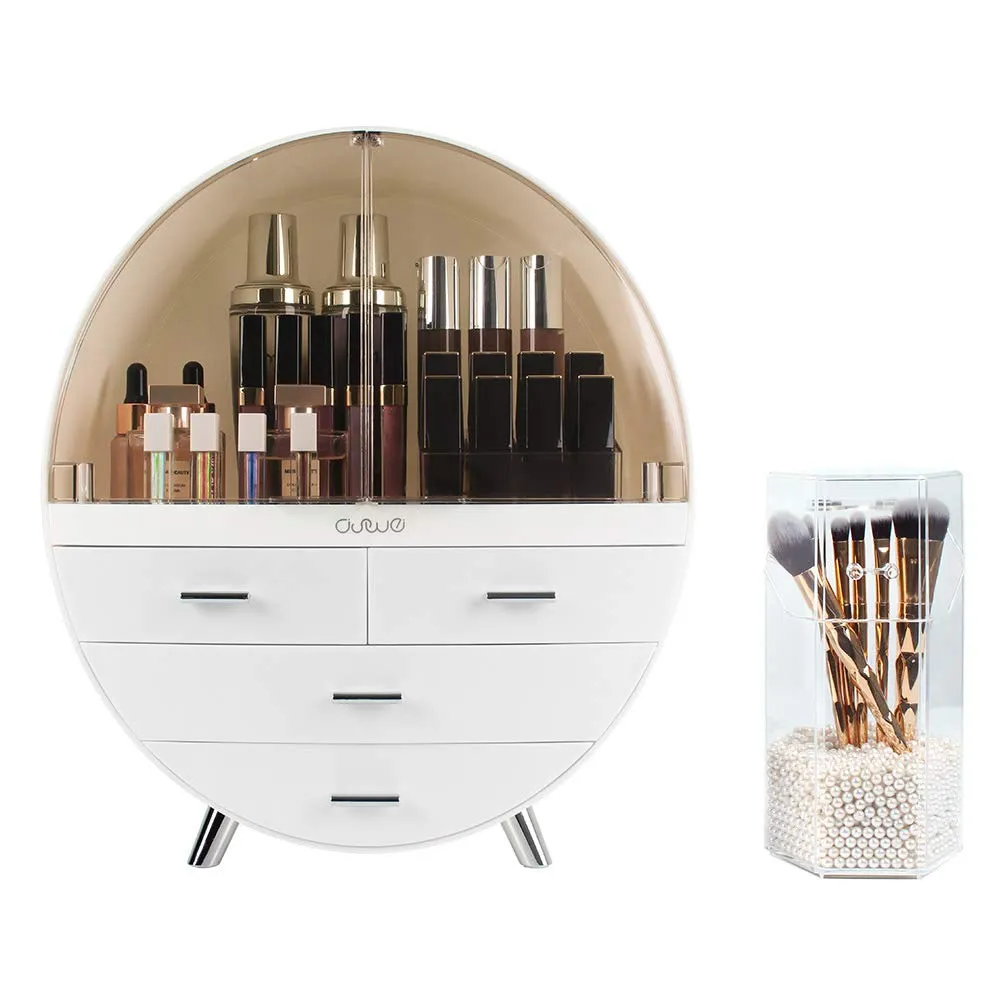 Elegant Dustproof Makeup Storage Organizer Box, Waterproof Large Cosmetics Organizer Storage with Drawers Skincare Cosmetic Display Cases for Countertop Bathroom Dresser Dedroom