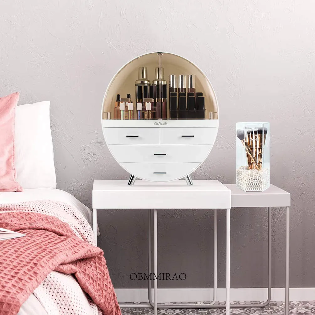 Elegant Dustproof Makeup Storage Organizer Box, Waterproof Large Cosmetics Organizer Storage with Drawers Skincare Cosmetic Display Cases for Countertop Bathroom Dresser Dedroom