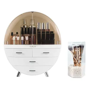 Elegant Dustproof Makeup Storage Organizer Box, Waterproof Large Cosmetics Organizer Storage with Drawers Skincare Cosmetic Display Cases for Countertop Bathroom Dresser Dedroom
