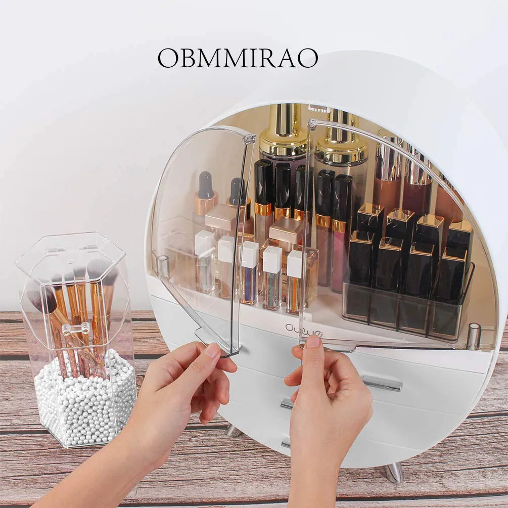 Elegant Dustproof Makeup Storage Organizer Box, Waterproof Large Cosmetics Organizer Storage with Drawers Skincare Cosmetic Display Cases for Countertop Bathroom Dresser Dedroom