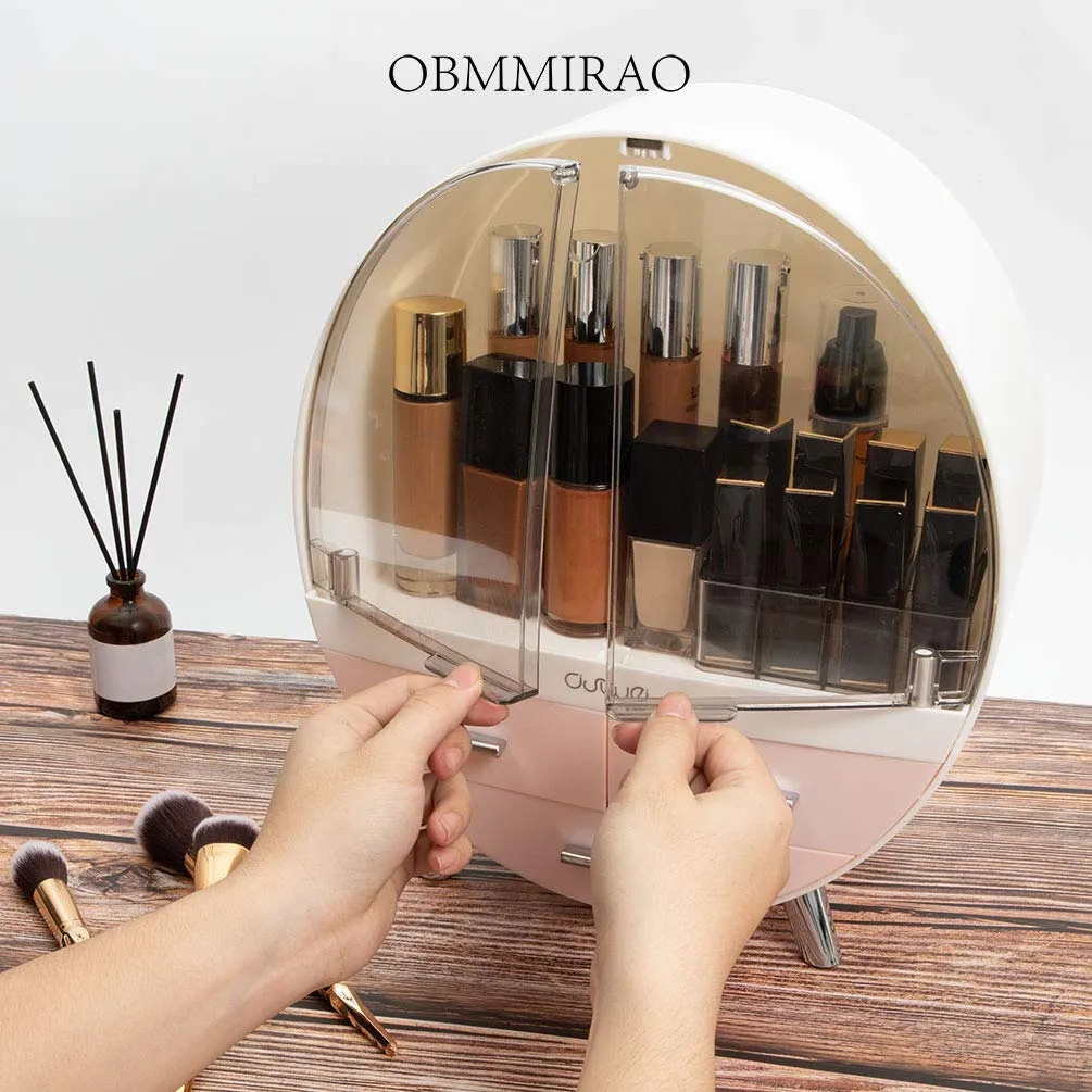 Elegant Dustproof Makeup Storage Organizer Box, Waterproof Medium Cosmetics Organizer Storage with Drawers Skincare Cosmetic Display Cases for Countertop Bathroom Dresser Dedroom