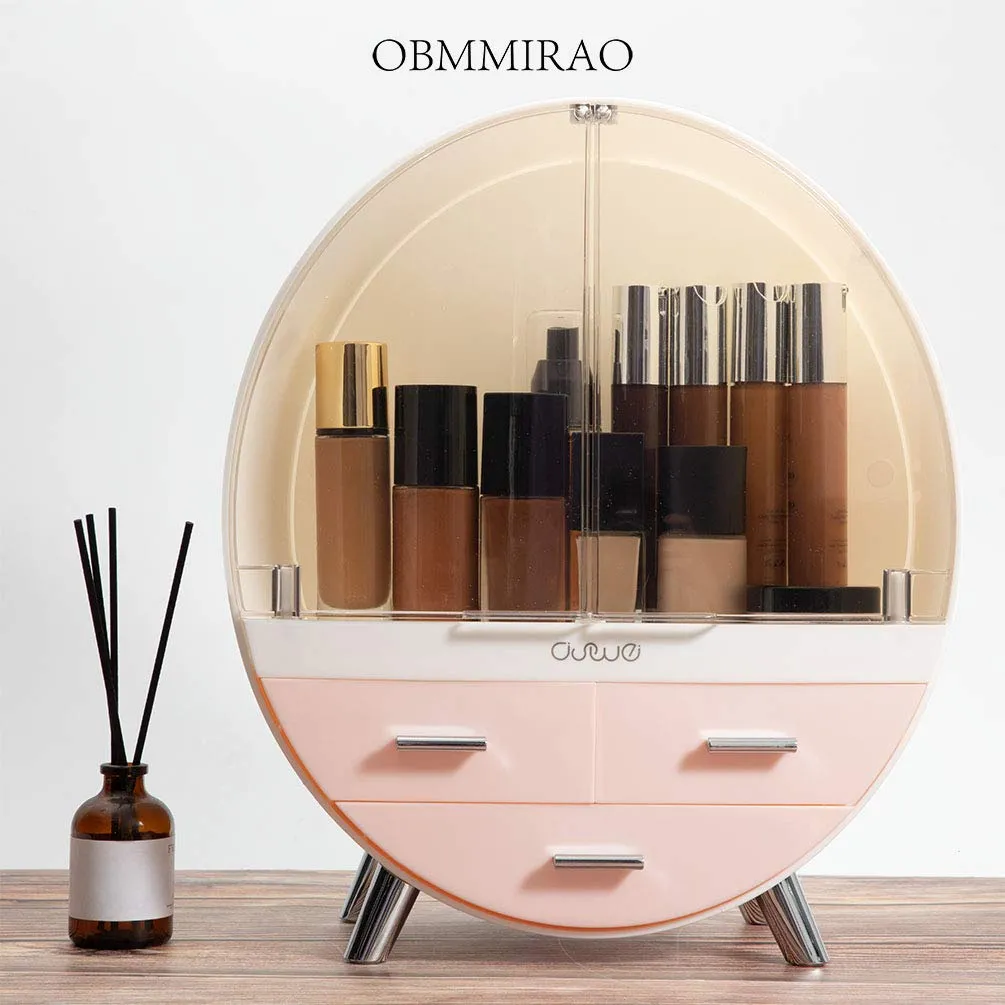 Elegant Dustproof Makeup Storage Organizer Box, Waterproof Medium Cosmetics Organizer Storage with Drawers Skincare Cosmetic Display Cases for Countertop Bathroom Dresser Dedroom