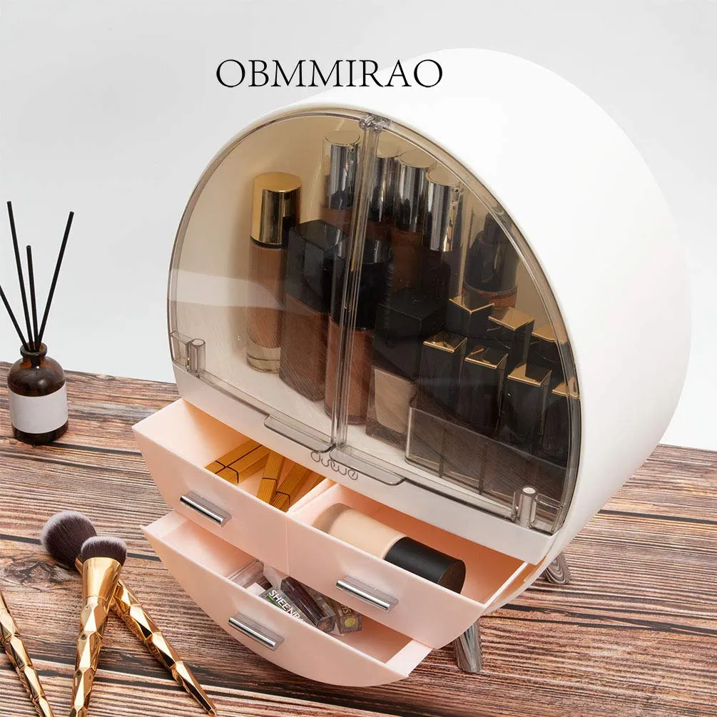 Elegant Dustproof Makeup Storage Organizer Box, Waterproof Medium Cosmetics Organizer Storage with Drawers Skincare Cosmetic Display Cases for Countertop Bathroom Dresser Dedroom
