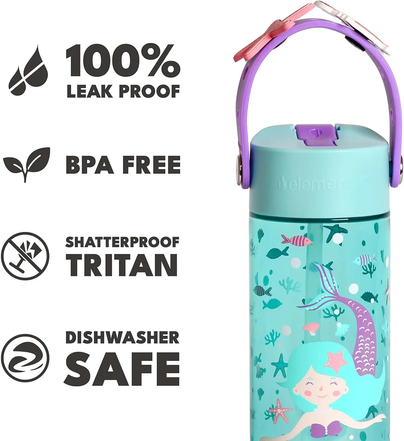 Elemental Water Bottles for Kids - Splash Kids Water Bottle for School with Fun Charm Handle - BPA Free Tritan Plastic Bottle with Straw Leak Proof When Spout is Closed - 18oz - Jungle Friend