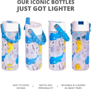 Elemental Water Bottles for Kids - Splash Kids Water Bottle for School with Pop-it Handle - BPA Free Tritan Plastic Water Bottle with Straw Leak Proof when Spout is Closed - Ocean Friends - 18oz