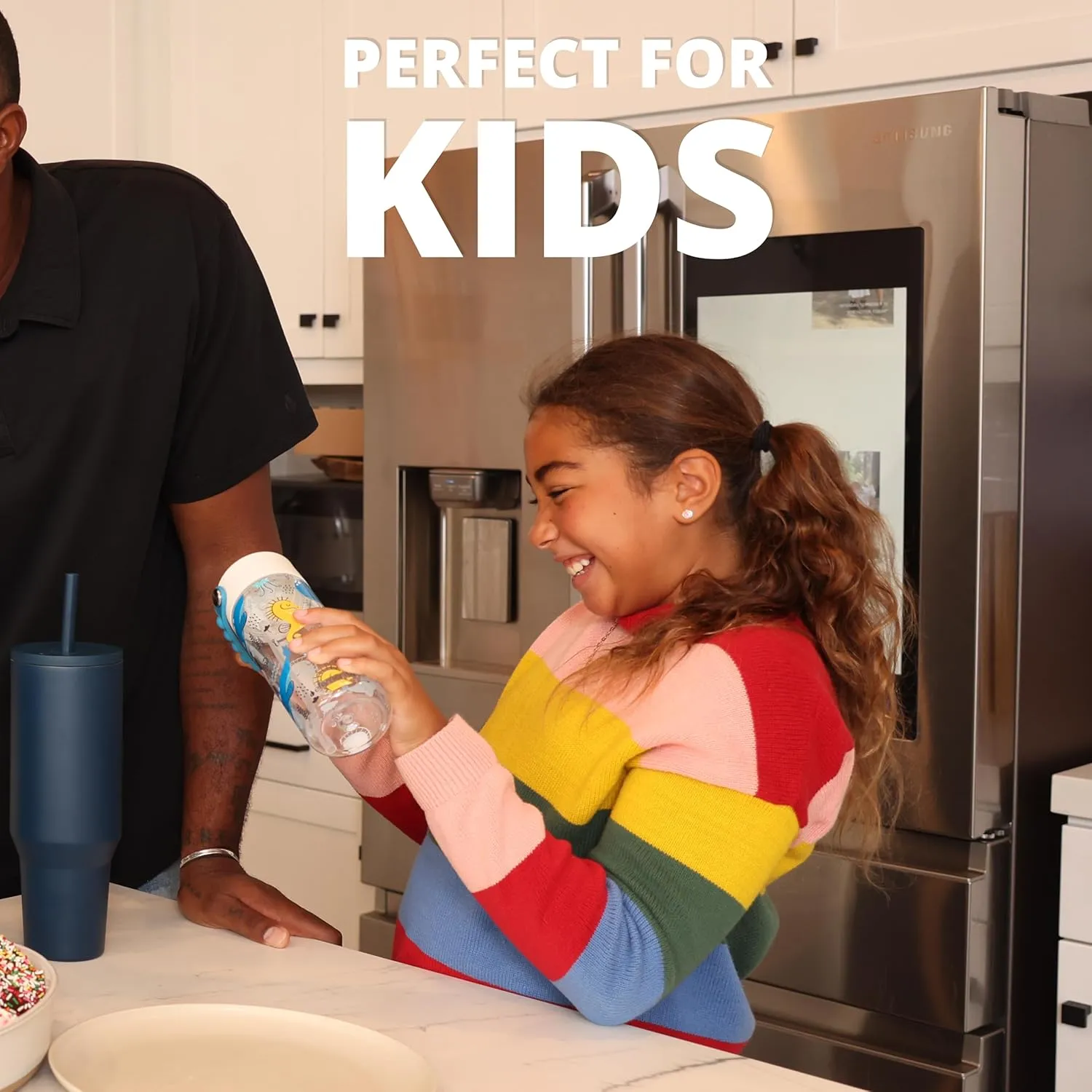 Elemental Water Bottles for Kids - Splash Kids Water Bottle for School with Pop-it Handle - BPA Free Tritan Plastic Water Bottle with Straw Leak Proof when Spout is Closed - Ocean Friends - 18oz