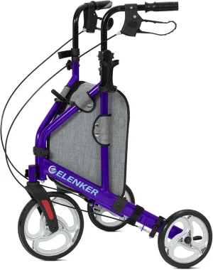ELENKER 3 Wheel Rollator Walker for Seniors, Three Wheeled Mobility Aid, Purple