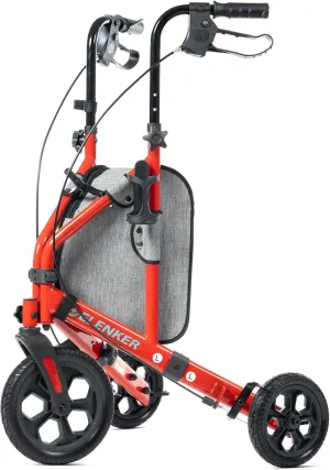 ELENKER All Terrain 3 Wheel Walkers for Seniors, 3 Wheeled Rollator with 10” Wheels, Narrow Walkers for Small Spaces, Compact Folding, Ideal for Traveling, Red