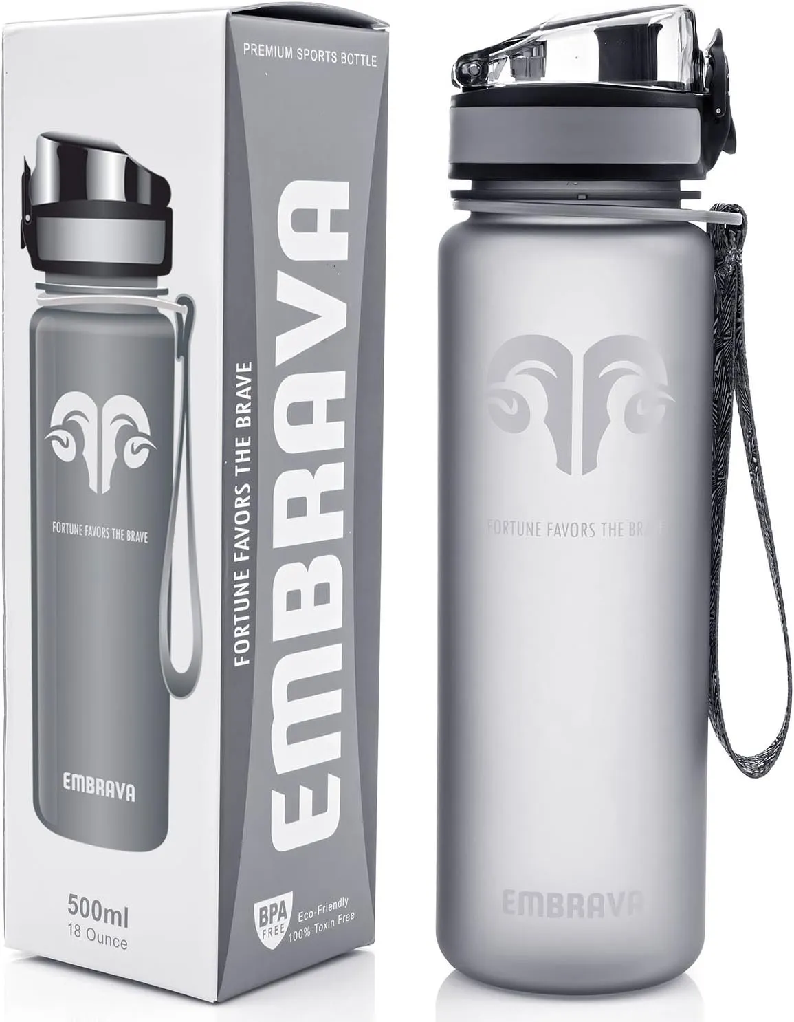 Embrava Best Sports Water Bottle - 17oz Small - Eco Friendly & BPA-Free Plastic - For Running, Gym, Yoga, Outdoors and Hiking - Fast Water Flow, Flip Top, Opens With 1-Click - Leak-proof Lid