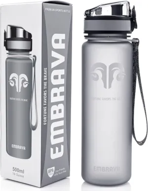 Embrava Best Sports Water Bottle - 17oz Small - Eco Friendly & BPA-Free Plastic - For Running, Gym, Yoga, Outdoors and Hiking - Fast Water Flow, Flip Top, Opens With 1-Click - Leak-proof Lid