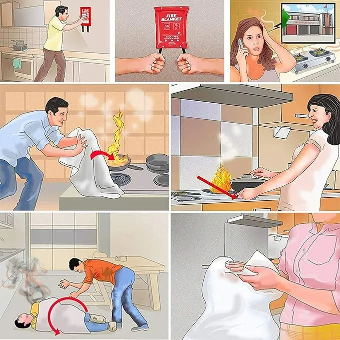 Emergency Survival Fiberglass Fire Blanket Shelter Safety Cover Ideal for The Kitchen, Fireplace, Grill, car, Camping (59x59 in)