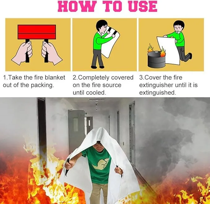 Emergency Survival Fiberglass Fire Blanket Shelter Safety Cover Ideal for The Kitchen, Fireplace, Grill, car, Camping (59x59 in)