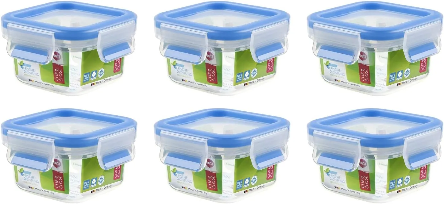 Emsa Clip & Close 508535 Square Storage Box 0.25 L Transparent Pack of 6
