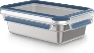 EMSA Clip&Close Inox Storage Container 0.8 L, Lightweight and Hygienic, 304 Stainless Steel, Waterproof, Freezer, Oven, Dishwasher, Clip Lid, German Technology N1150400