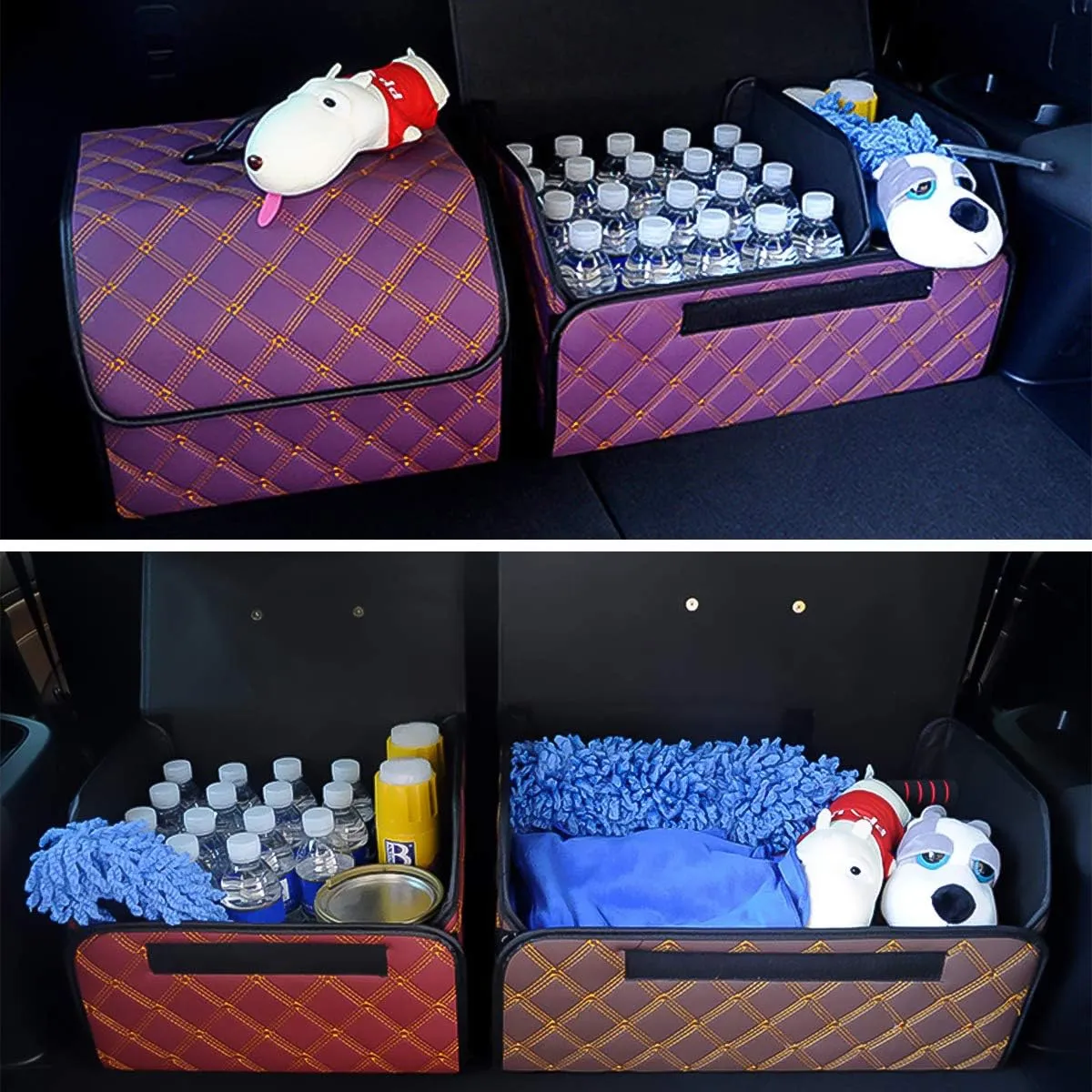 Ergocar Car Trunk Organizer Luxury Foldable Car Boot Tidy Storage Box Waterproof PU Car Boot Storage Organiser for Car/SUV/Truck/Auto (Black Red-S)