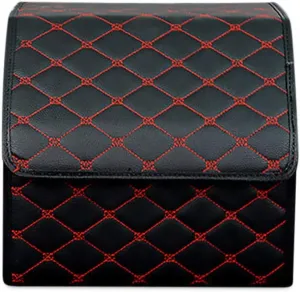 Ergocar Car Trunk Organizer Luxury Foldable Car Boot Tidy Storage Box Waterproof PU Car Boot Storage Organiser for Car/SUV/Truck/Auto (Black Red-S)