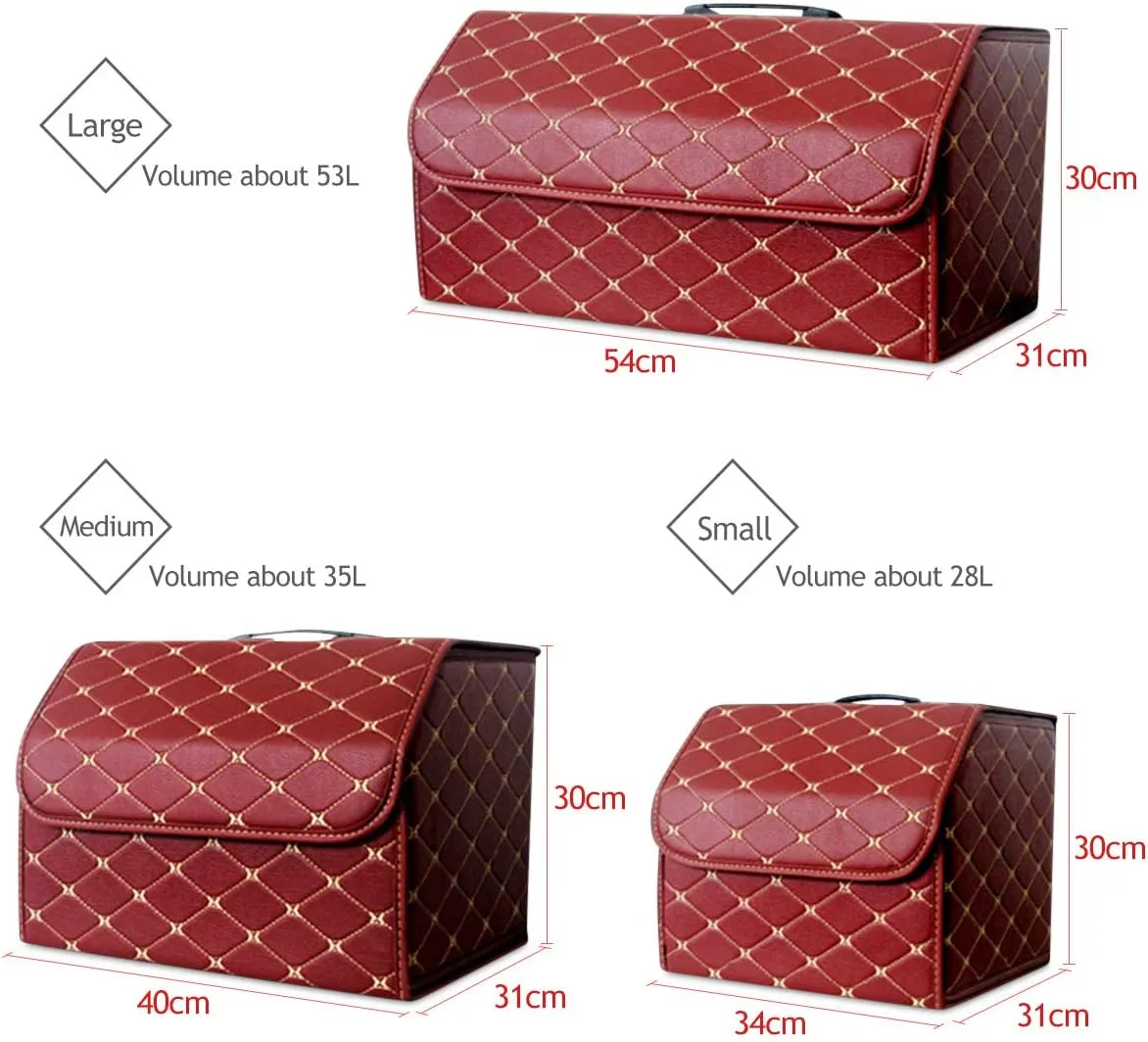 Ergocar Car Trunk Organizer Luxury Foldable Car Boot Tidy Storage Box Waterproof PU Car Boot Storage Organiser for Car/SUV/Truck/Auto (Black Red-S)