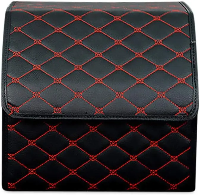 Ergocar Car Trunk Organizer Luxury Foldable Car Boot Tidy Storage Box Waterproof PU Car Boot Storage Organiser for Car/SUV/Truck/Auto (Black Red-S)
