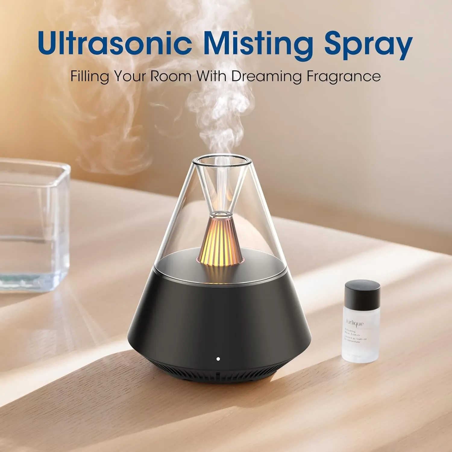 Essential Oil Diffuser, Modern Style Aroma Diffusers with Candle Light Remote Control, USB Powered 150ml Ultrasonic Cool Mist Aromatherapy for Home Room Office Bedroom, Automatic Off, Black