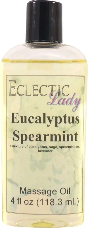 Eucalyptus Spearmint Massage Oil, 4 oz, With Sweet Almond Oil and Jojoba Oil, Preservative Free, Perfect for Aromatherapy and Relaxation