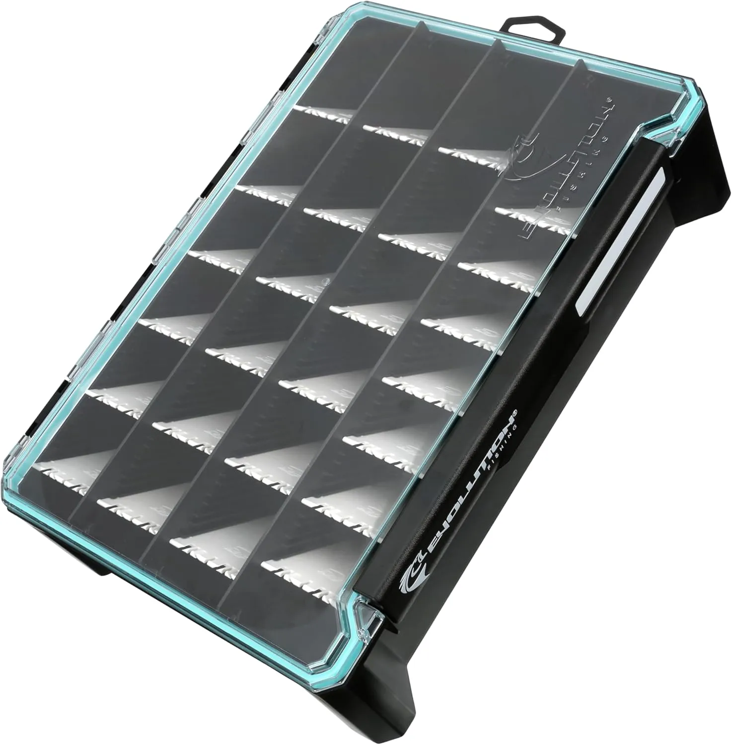 Evolution Fishing BallistiX HANGR 3.7D Tackle Tray - Waterproof, Angled Divider System, Anti-Corrosion, Single Latch, Clear Lid, Lure Box, Tackle Storage, Tackle Box Organizer