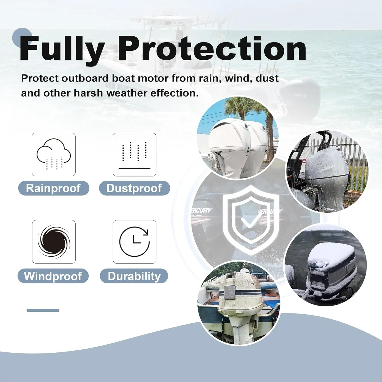 Explore Land Outboard Motor Cover - Waterproof 600D Heavy Duty Boat Engine Hood Covers - Fit for Motor 225-300 HP, Black