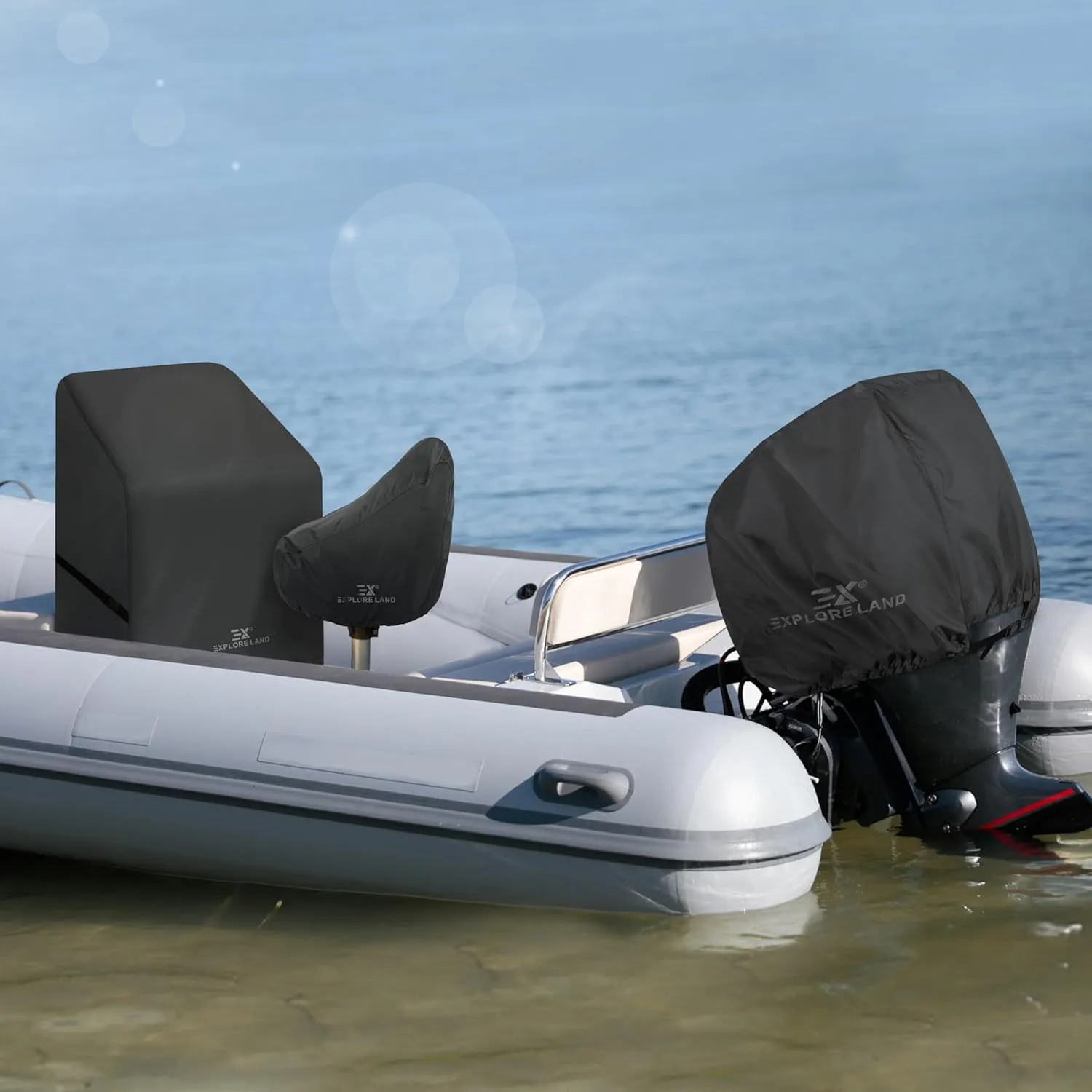 Explore Land Outboard Motor Cover - Waterproof 600D Heavy Duty Boat Engine Hood Covers - Fit for Motor 225-300 HP, Black