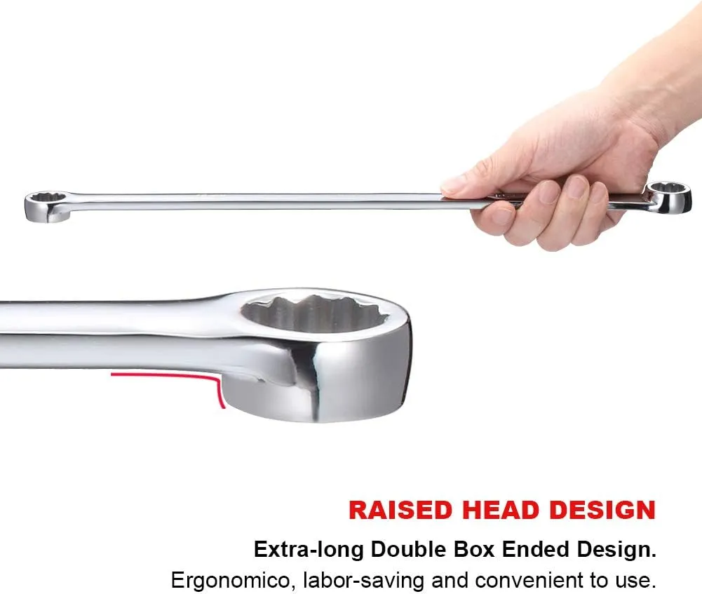 Extra Long Double Box End Wrench Set Chrome Vanadium Steel Aviation Wrenches Metric 8-24mm with Organizer Box (8-Piece)