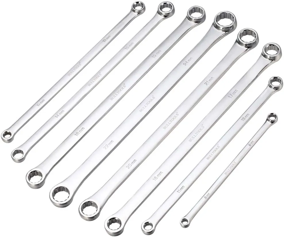 Extra Long Double Box End Wrench Set Chrome Vanadium Steel Aviation Wrenches Metric 8-24mm with Organizer Box (8-Piece)