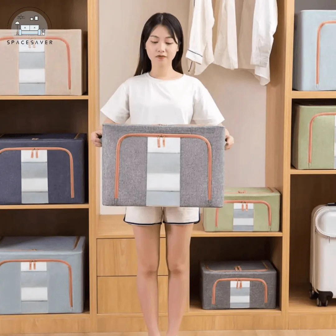 Fabric Cotton - Linen and Steel Frame Storage Box/Household Foldable Wardrobe Organizer Box/Moving - related Bedroom Storage Box