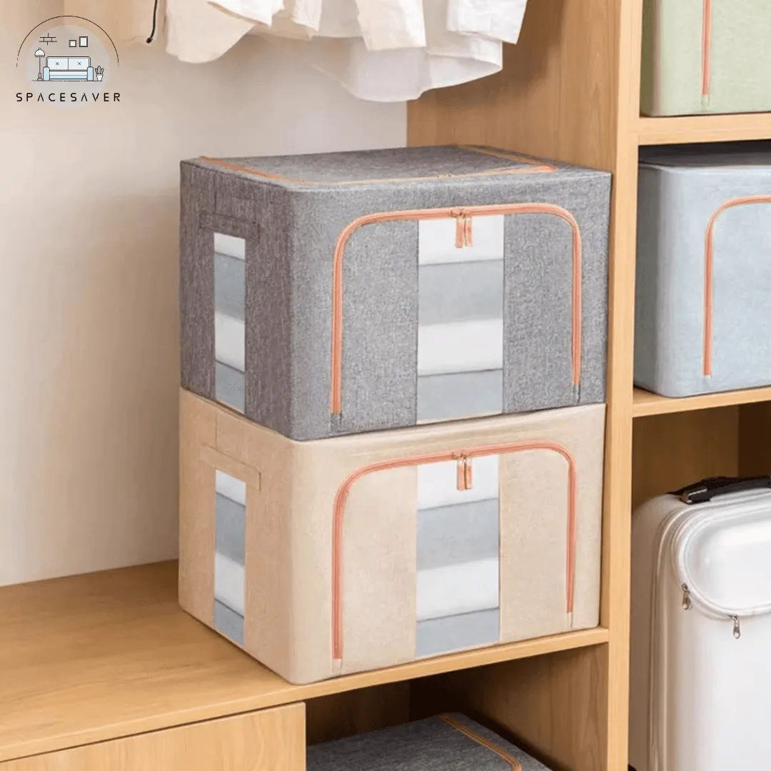 Fabric Cotton - Linen and Steel Frame Storage Box/Household Foldable Wardrobe Organizer Box/Moving - related Bedroom Storage Box