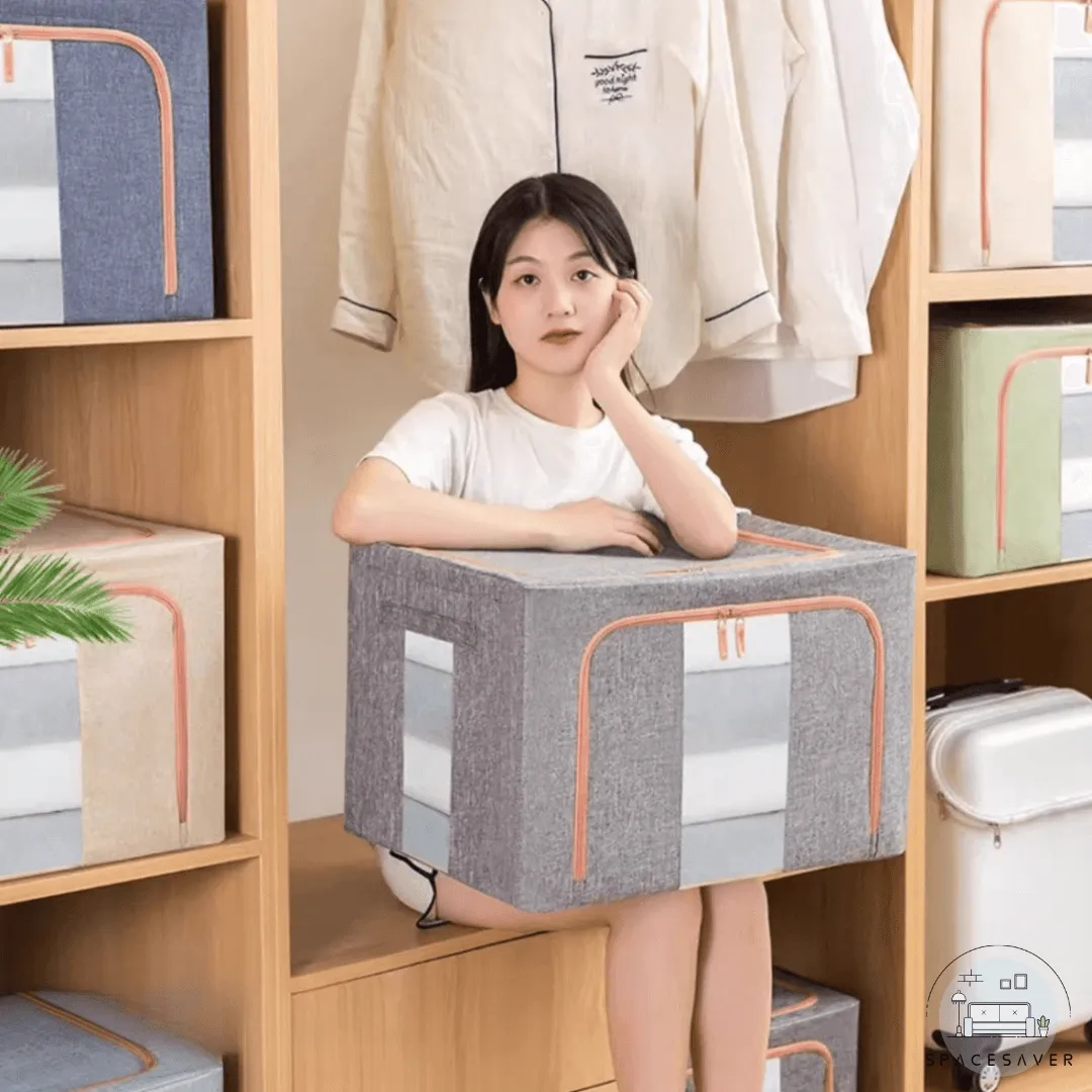 Fabric Cotton - Linen and Steel Frame Storage Box/Household Foldable Wardrobe Organizer Box/Moving - related Bedroom Storage Box